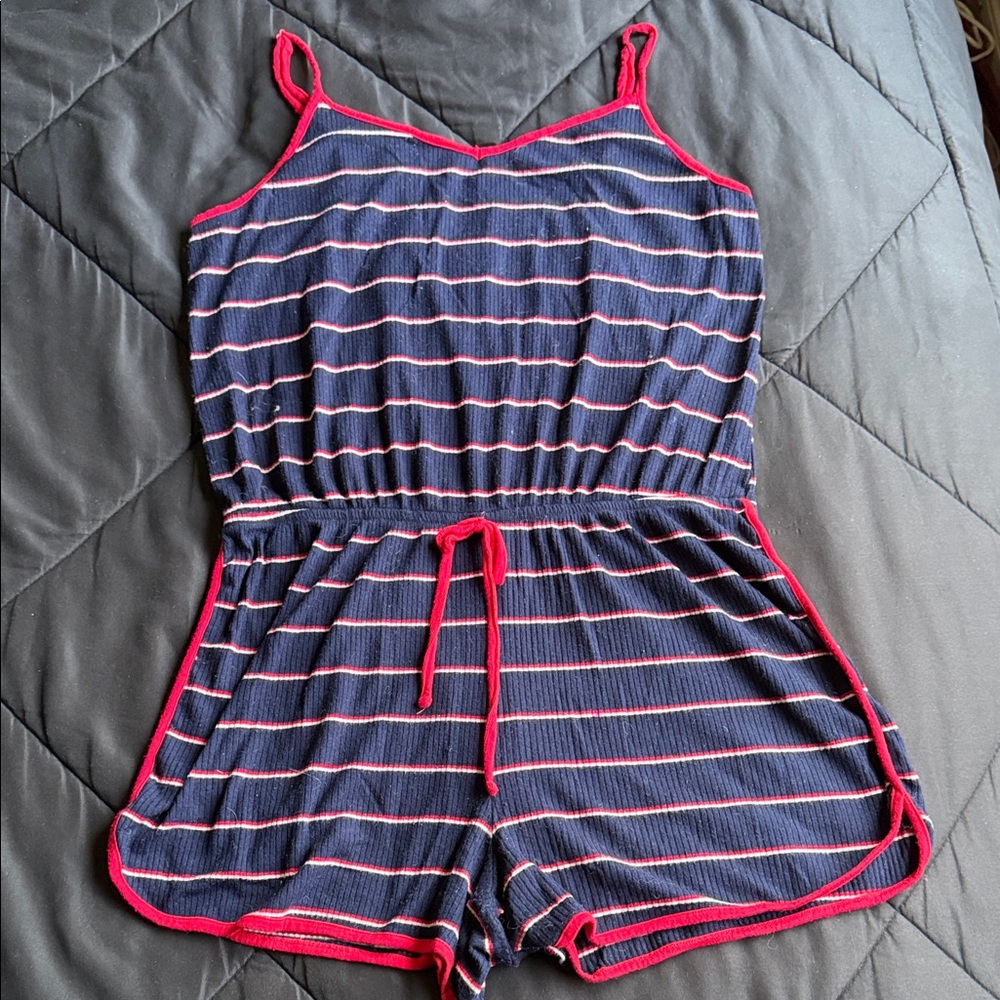 Mossimo Supply Co. Navy & Hot Pink Striped Girls M One-Piece Romper